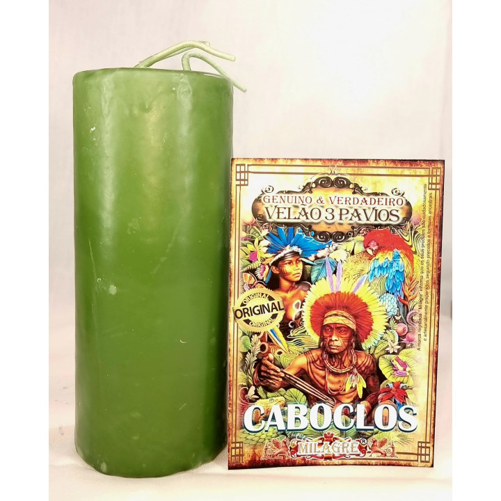 {
  "text": "3-wick orixá candle – caboclos"
}
