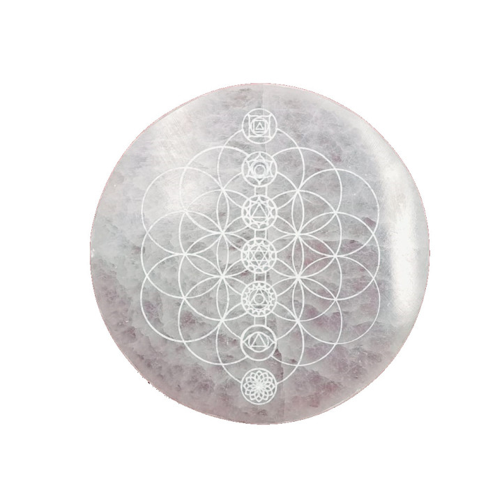 Placa Energética de Selenite - Flor da Vida & Chakras